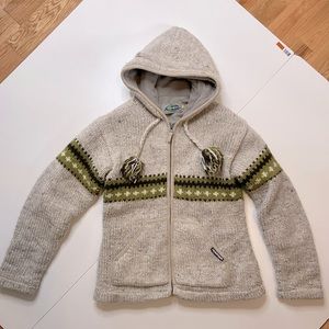 LAUNDROMAT Sz M Wool Nepal Fleece lined Sweater grey green jacket medium